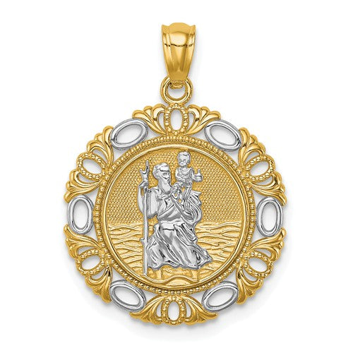 St. Christopher Medal Charm Two Tone 14K White and Yellow Gold - Roxx Fine Jewelry