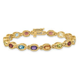 Oval Bezel Set Rainbow Gemstone Bracelet in 14K Yellow Gold