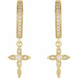 Vintage Inspired Cross Diamond Necklace and Earrings in 14K Yellow Gold