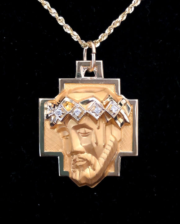 Face of Jesus Medal Pendant with Diamond Accents in 14K Yellow