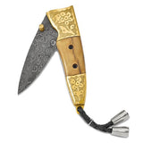 Limited Edition Damascus Steel Woolly Mammoth Fossil Ivory Folding Knife KN1375 - Roxx Fine Jewelry