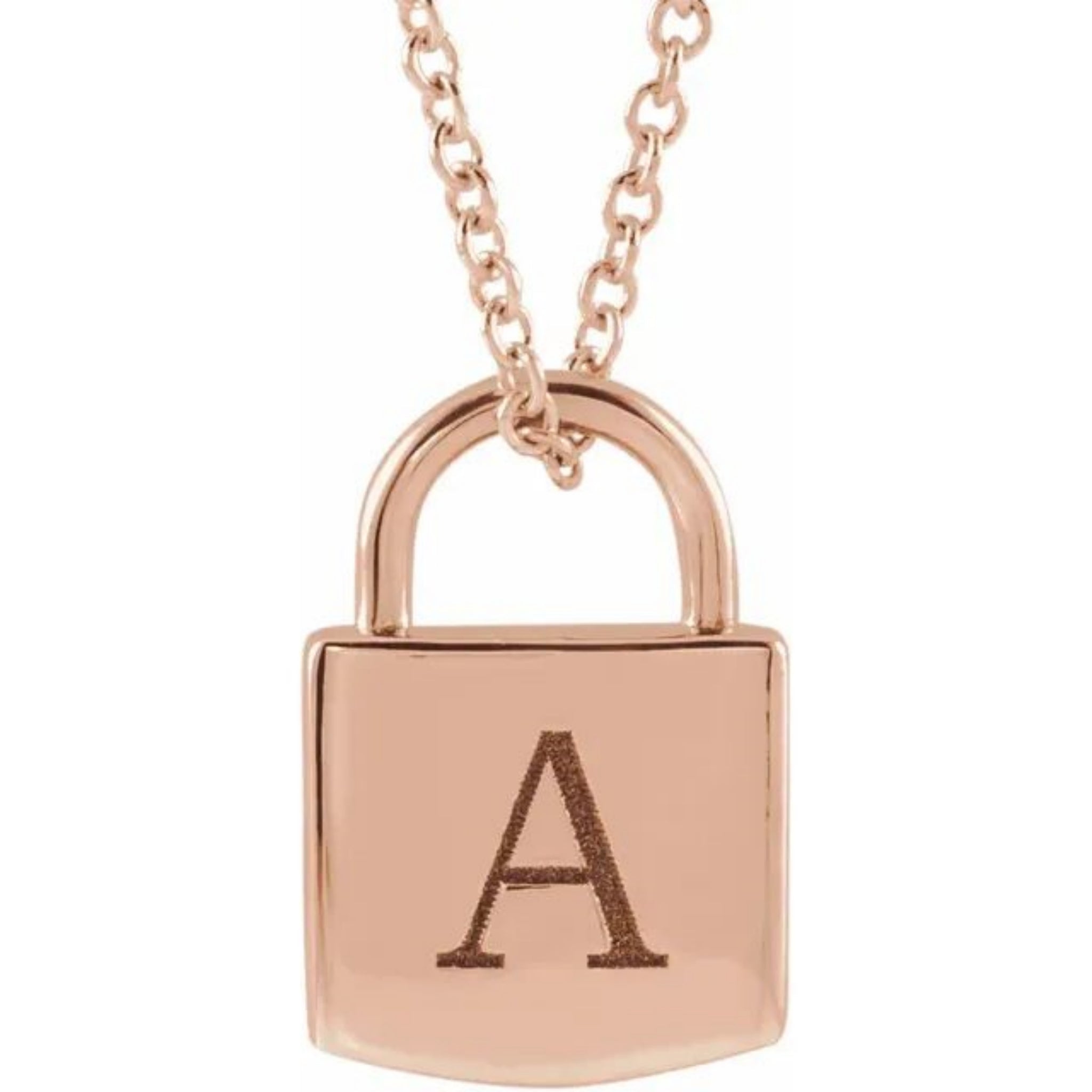 Vintage Old English Letters A-Z Engraved Padlock Pendant Initial Necklace  Stainless Steel Chain Lock Gold Jewelry For Women Gift