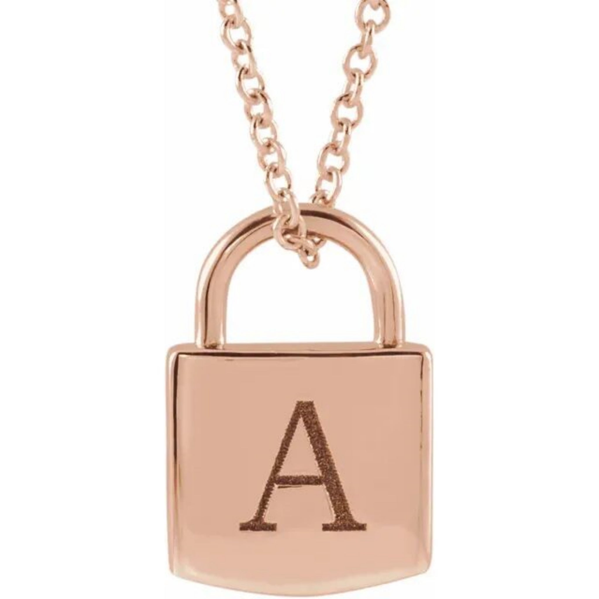 302 Fine Jewelry Petite Lock Necklace with Initial in SS 14K Gold or Roxx Fine Jewelry