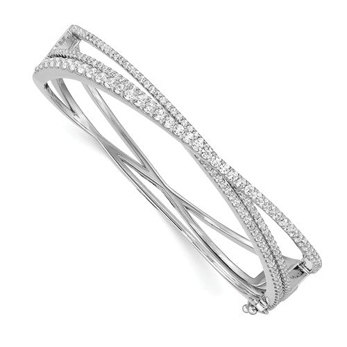Sterling Shimmer™ Highway Design Hinged Bangle Bracelet 2.00 Ct. CZ and Sterling Silver - Roxx Fine Jewelry