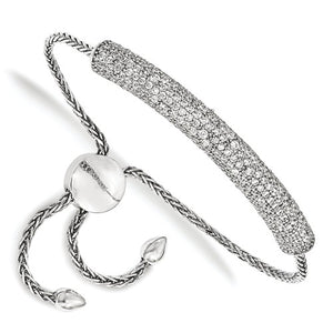 Sterling Shimmer™ Pave CZ Bar and Sterling Silver 2.50 Ct. Adjustable Bolo Bracelet - Roxx Fine Jewelry