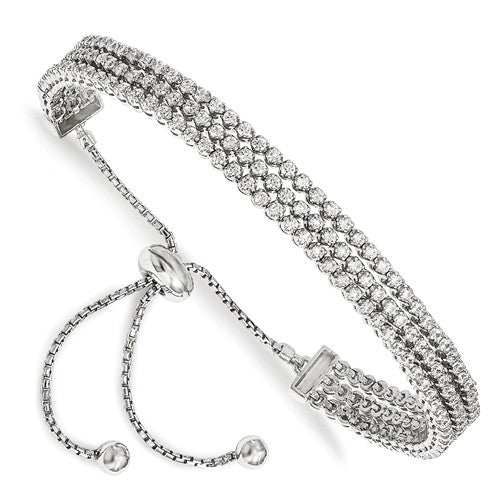 Sterling Shimmer™ CZ and Sterling Silver Three Row Bezel Set Adjustable Bolo Bracelet - Roxx Fine Jewelry