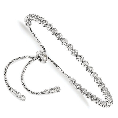 Sterling Shimmer™ Graduated CZ and Sterling Silver Bezel Set 3.50 Ct. Adjustable Bolo Bracelet - Roxx Fine Jewelry