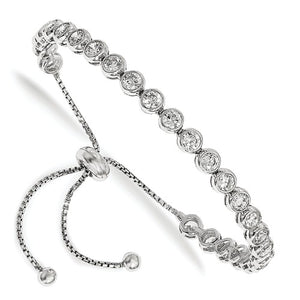 Sterling Shimmer™ CZ and Sterling Silver Bezel Set 4.42 Ct. Adjustable Bolo Bracelet - Roxx Fine Jewelry