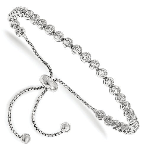 Sterling Shimmer™ Graduated CZ and Sterling Silver Bezel Set 3.25 Ct. Adjustable Bolo Bracelet - Roxx Fine Jewelry