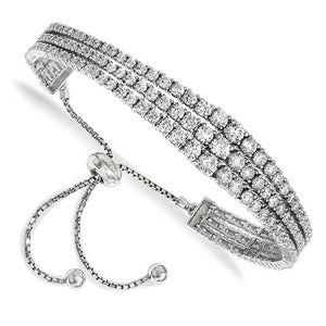 Sterling Shimmer™ CZ and Sterling Silver Three Row Graduated CZ Adjustable Bolo Bracelet - Roxx Fine Jewelry