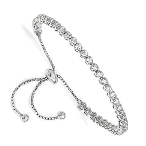 Sterling Shimmer™ CZ and Sterling Silver Bezel Set 1.25 Ct. Adjustable Bolo Bracelet - Roxx Fine Jewelry