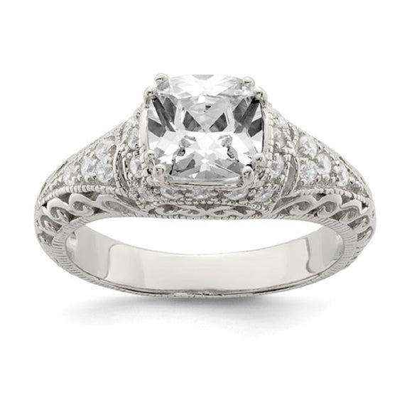 Faux and Fabulous™ 3.50 Ct Asscher CZ Filigree Ring in Sterling Silver - Roxx Fine Jewelry