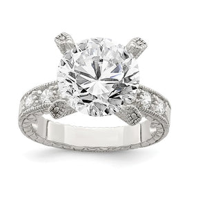 Faux and Fabulous™ 7.00 Ct TCW Round CZ Solitaire Ring with Accents Ring in Sterling Silver - Roxx Fine Jewelry