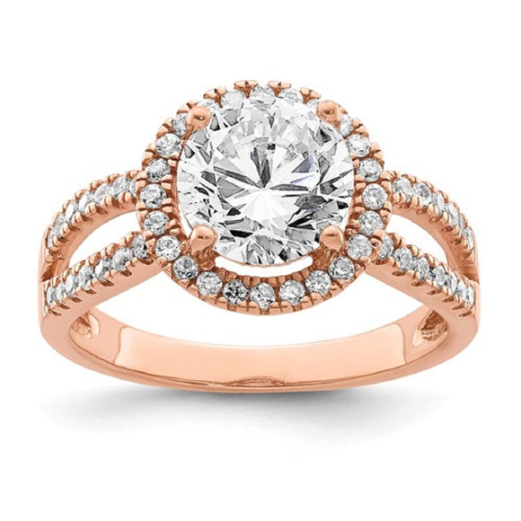 Faux and Fabulous™ 2.50 Ct. Round CZ Infinity Shank Halo Ring in Rose Gold Plate or Sterling - Roxx Fine Jewelry