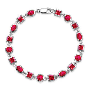 Princess and Oval Ruby 9.60 Ct Line Bracelet in Sterling Silver