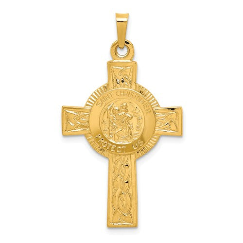 St. Christopher Cross with Center Medallion in 14K Yellow Gold - Roxx Fine Jewelry