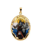 Scapular Medal in Painted Porcelain with 14K Yellow Gold Frame