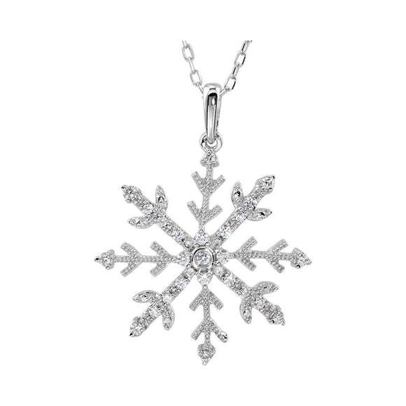 Snowflake CZ Accented Snowflake Necklace in Sterling Silver 18