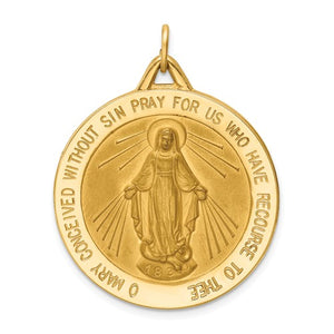 Miraculous Medal Large Round 32 x 27.5mm in 14K Yellow Gold - Roxx Fine Jewelry