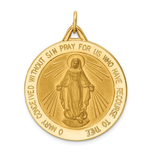 Miraculous Medal Large Round 32 x 27.5mm in 14K Yellow Gold - Roxx Fine Jewelry
