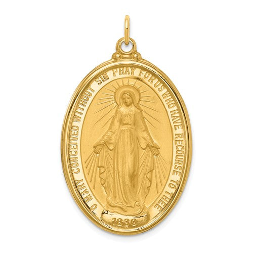 Miraculous Medal Oval 37 x 24mm in 14K Yellow Gold - Roxx Fine Jewelry